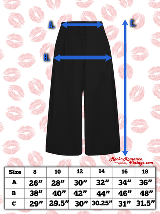 The "Sophia" Palazzo Culottes in Solid Black, Classic & Easy To Wear Vintage Inspired Style - CC41, Goodwood Revival, Twinwood Festival, Viva Las Vegas Rockabilly Weekend Rock n Romance Rock n Romance