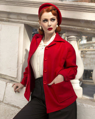 "Pearl" Pendleton 49er Style Wool Jacket in 40s Red by The Seamstress Of Bloomsbury, Classic & Authentic 1940s Vintage Style - CC41, Goodwood Revival, Twinwood Festival, Viva Las Vegas Rockabilly Weekend Rock n Romance The Seamstress Of Bloomsbury