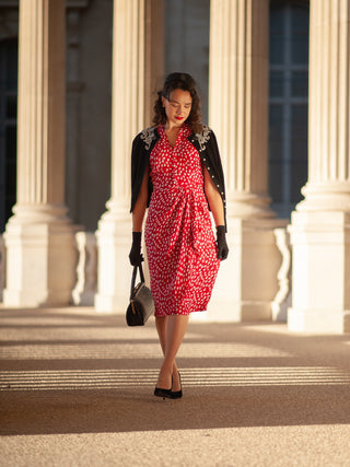 "Mabel" Dress in Red Clove Print , A Classic 1940s Inspired Vintage Style - CC41, Goodwood Revival, Twinwood Festival, Viva Las Vegas Rockabilly Weekend Rock n Romance The Seamstress of Bloomsbury