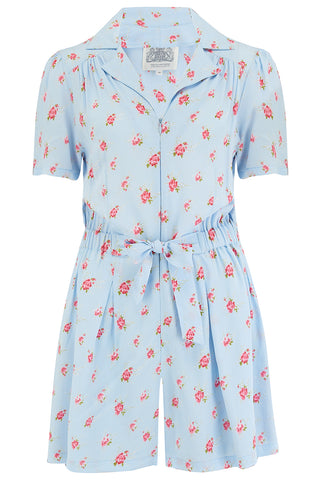 Emma Playsuit In Powder Blue Rose by The Seamstress of Bloomsbury, Classic 1940s Vintage Style - CC41, Goodwood Revival, Twinwood Festival, Viva Las Vegas Rockabilly Weekend Rock n Romance The Seamstress Of Bloomsbury