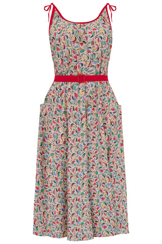 The "Suzy Sun Dress" in Tutti Frutti Print, Easy To Wear Tiki Style From The 50s