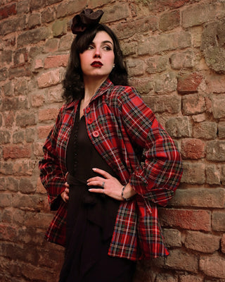 Swing Jacket in Red Tartan Check , Vintage 1940s Cape Style Inspired Over Coat - CC41, Goodwood Revival, Twinwood Festival, Viva Las Vegas Rockabilly Weekend Rock n Romance The Seamstress Of Bloomsbury