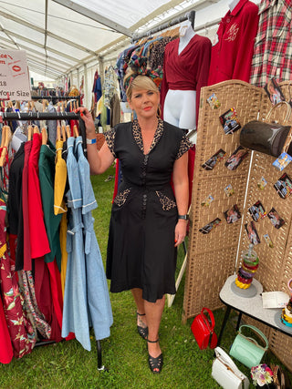 The "Casey" Dress in Black With Leopard Print Contrasts, True & Authentic 1950s Vintage Style - CC41, Goodwood Revival, Twinwood Festival, Viva Las Vegas Rockabilly Weekend Rock n Romance Rock n Romance