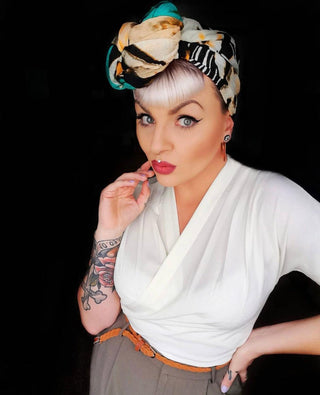 The "Darla" Short Sleeve Wrap Blouse in Antique White, True Vintage Style - CC41, Goodwood Revival, Twinwood Festival, Viva Las Vegas Rockabilly Weekend Rock n Romance Rock n Romance