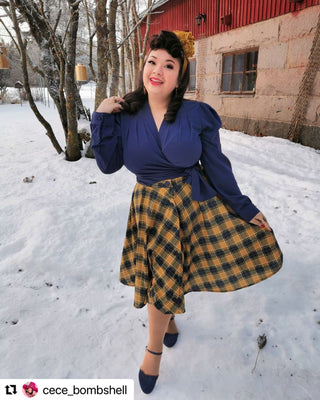 The "Darla" Long Sleeve Wrap Blouse in Navy, True Vintage Style - CC41, Goodwood Revival, Twinwood Festival, Viva Las Vegas Rockabilly Weekend Rock n Romance Rock n Romance