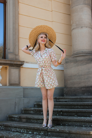 Emma Playsuit In Powder Blue Rose by The Seamstress of Bloomsbury, Classic 1940s Vintage Style - CC41, Goodwood Revival, Twinwood Festival, Viva Las Vegas Rockabilly Weekend Rock n Romance The Seamstress Of Bloomsbury