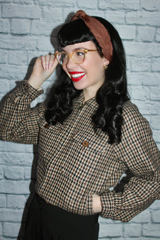 The "Bobby Jacket" in Woven Brown Houndstooth Wool With Luxury Satin Lining, Classic Rockabilly Style - CC41, Goodwood Revival, Twinwood Festival, Viva Las Vegas Rockabilly Weekend Rock n Romance Rock n Romance