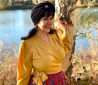 The "Darla" Long Sleeve Wrap Blouse in Mustard, True Vintage Style - CC41, Goodwood Revival, Twinwood Festival, Viva Las Vegas Rockabilly Weekend Rock n Romance Rock n Romance