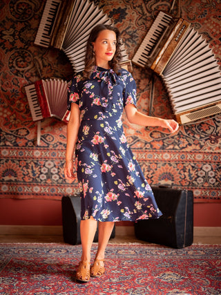 Kathy Dress in Navy Mayflower , A Classic 1940s Inspired sophisticated, True Vintage Style - CC41, Goodwood Revival, Twinwood Festival, Viva Las Vegas Rockabilly Weekend Rock n Romance The Seamstress of Bloomsbury