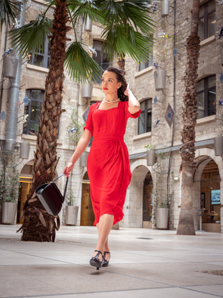 Shelly Dress in 40s Red, A Classic 1940s Inspired wiggle dress, True Vintage Style - CC41, Goodwood Revival, Twinwood Festival, Viva Las Vegas Rockabilly Weekend Rock n Romance The Seamstress of Bloomsbury