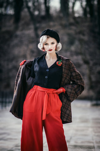 "Winnie" Wide Leg Loose Fit Trousers in 40's Red, Classic 1940s Vintage Inspired Style - CC41, Goodwood Revival, Twinwood Festival, Viva Las Vegas Rockabilly Weekend Rock n Romance The Seamstress Of Bloomsbury