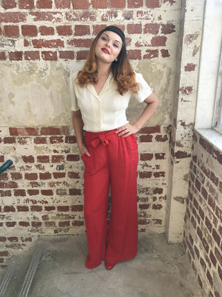 "Winnie" Wide Leg Loose Fit Trousers in 40's Red, Classic 1940s Vintage Inspired Style - CC41, Goodwood Revival, Twinwood Festival, Viva Las Vegas Rockabilly Weekend Rock n Romance The Seamstress Of Bloomsbury