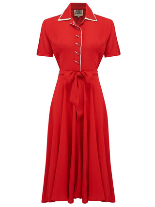 "Mae" Tea Dress in Red with Cream Contrasts, Classic 1940s Vintage Style - CC41, Goodwood Revival, Twinwood Festival, Viva Las Vegas Rockabilly Weekend Rock n Romance The Seamstress Of Bloomsbury