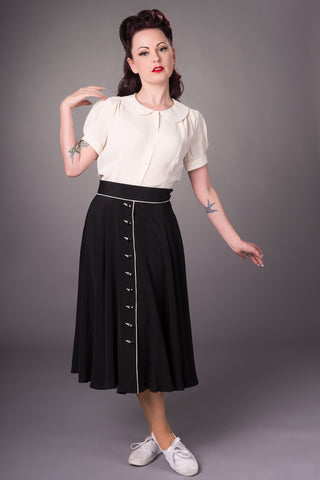 "Rita" Swing Skirt in Black with Ivory Detailing, Classic 1940s Style - CC41, Goodwood Revival, Twinwood Festival, Viva Las Vegas Rockabilly Weekend Rock n Romance The Seamstress of Bloomsbury