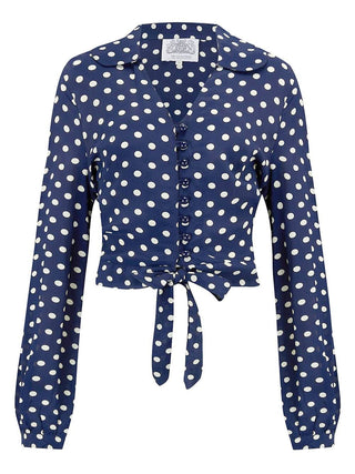 "Clarice" Blouse in Blue with Polka Dot Spot Print, Classic 1940s Vintage Inspired Style - CC41, Goodwood Revival, Twinwood Festival, Viva Las Vegas Rockabilly Weekend Rock n Romance The Seamstress Of Bloomsbury