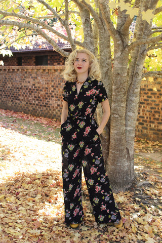 "Lauren" Siren Suit in Mayflower Plrint, Classic 1940s Vintage Holywood Style Inspired - CC41, Goodwood Revival, Twinwood Festival, Viva Las Vegas Rockabilly Weekend Rock n Romance The Seamstress Of Bloomsbury