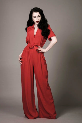 "Lauren" Siren Jump Suit in Solid Red, Classic 1940s Vintage Style - CC41, Goodwood Revival, Twinwood Festival, Viva Las Vegas Rockabilly Weekend Rock n Romance The Seamstress Of Bloomsbury