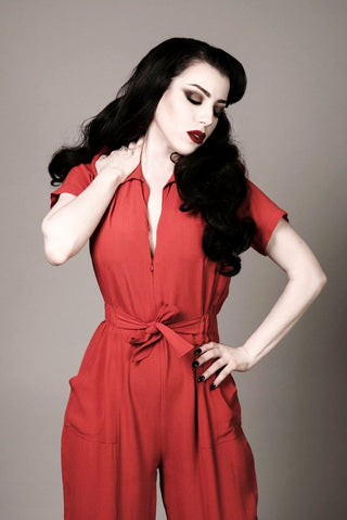 "Lauren" Siren Jump Suit in Solid Red, Classic 1940s Vintage Style - CC41, Goodwood Revival, Twinwood Festival, Viva Las Vegas Rockabilly Weekend Rock n Romance The Seamstress Of Bloomsbury