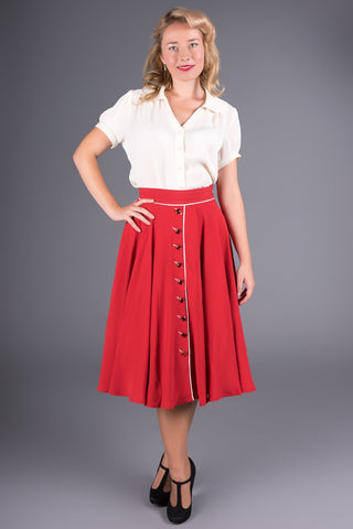 "Rita" Swing Skirt in Red with Ivory Detailing, Classic 1940s Vintage Style - CC41, Goodwood Revival, Twinwood Festival, Viva Las Vegas Rockabilly Weekend Rock n Romance The Seamstress of Bloomsbury