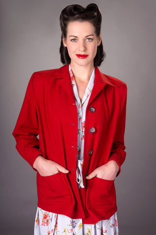 "Pearl" Pendleton 49er Style Wool Jacket in 40s Red by The Seamstress Of Bloomsbury, Classic & Authentic 1940s Vintage Style - CC41, Goodwood Revival, Twinwood Festival, Viva Las Vegas Rockabilly Weekend Rock n Romance The Seamstress Of Bloomsbury