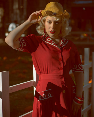 The "Loopy-Lou" Shirtwaister Dress in Wine with Contrast RicRac, True 1950s Vintage Style - CC41, Goodwood Revival, Twinwood Festival, Viva Las Vegas Rockabilly Weekend Rock n Romance Rock n Romance